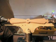 The propeller ready for final shaping on a drum sander